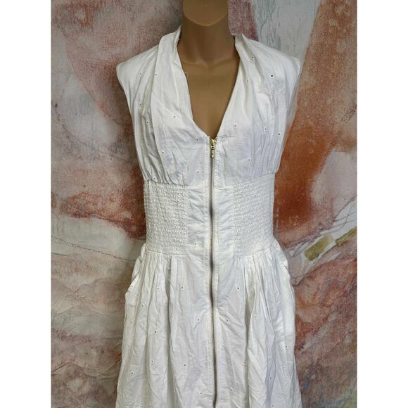 Anthropologie The Tommie Cap-Sleeve Smocked Front-Zip Shirt Dress: Eyelet-Trim E - Picture 5 of 7